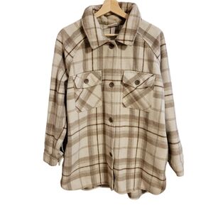 Knox Rose Beige Plaid Flannel Oversized Shirt Jacket